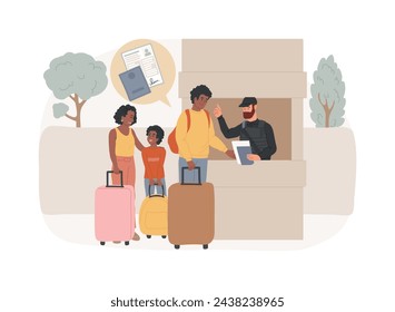 Migration control isolated concept vector illustration. Border control, illegal immigration, check documents, application form, fingerprints, inscription covid-19, passport vector concept.