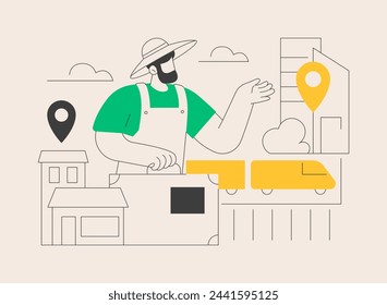 Migración del campo a la ciudad abstracto concepto vector ilustración. Migración desde el campo, áreas urbanas, gente del campo, mudarse a las ciudades, viajar en tren automovilístico metáfora abstracta.