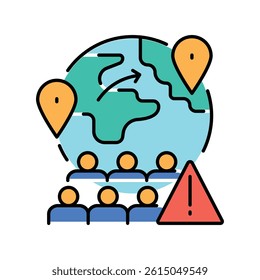 migration crisis color flat icon for digital and print projects.  Minimal clean icons for apps and websites. Modern simple icons for UI UX and branding