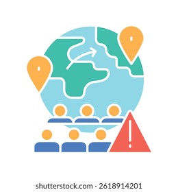 migration crisis color flat icon for digital and print projects.  Minimal clean icons for apps and websites. Modern simple icons for UI UX and branding