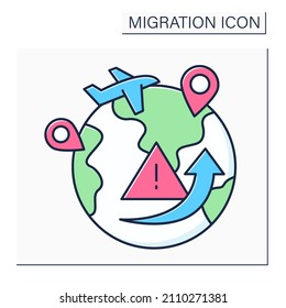 Migration crisis color icon. Humanitarian catastrophe caused by massive influx of migrants. Migration concept. Isolated vector illustration