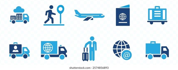 Migration icon set. Containing visa, passport, border, migrant, customs officer, country, immigration and more. 