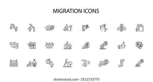 ícone de migração set.vetor.Editável símbolo de estilo traço.linear para usar web design,ilustração logo.Symbol.