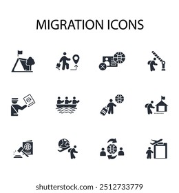 ícone de migração set.vetor.Editável símbolo de estilo traço.linear para usar web design,ilustração logo.Symbol.