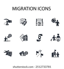 ícone de migração set.vetor.Editável símbolo de estilo traço.linear para usar web design,ilustração logo.Symbol.