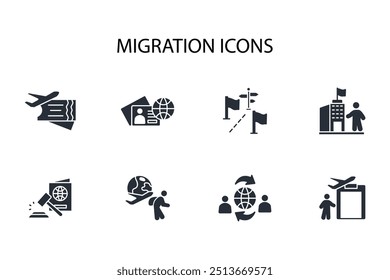 ícone de migração set.vetor.Editável símbolo de estilo traço.linear para usar web design,ilustração logo.Symbol.