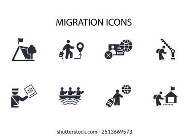 ícone de migração set.vetor.Editável símbolo de estilo traço.linear para usar web design,ilustração logo.Symbol.