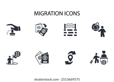 ícone de migração set.vetor.Editável símbolo de estilo traço.linear para usar web design,ilustração logo.Symbol.