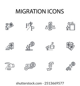 ícone de migração set.vetor.Editável símbolo de estilo traço.linear para usar web design,ilustração logo.Symbol.