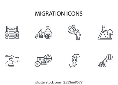 ícone de migração set.vetor.Editável símbolo de estilo traço.linear para usar web design,ilustração logo.Symbol.