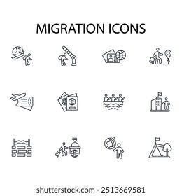 ícone de migração set.vetor.Editável símbolo de estilo traço.linear para usar web design,ilustração logo.Symbol.