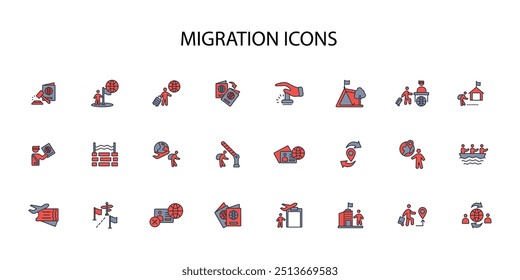 ícone de migração set.vetor.Editável símbolo de estilo traço.linear para usar web design,ilustração logo.Symbol.