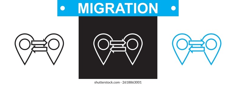 Icono de migración. Vector para Sitios web, interfaces móviles, presentaciones, Anuncio, imagen de marca, etc. Ilustración vectorial. aislado en el fondo blanco y negro. EPS 10