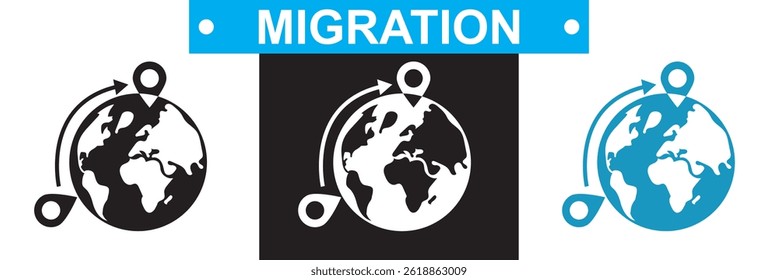 Migration icon. Vector for websites, mobile interfaces, presentations, banner, visual branding etc. Vector illustration. isolated on white and black background. EPS 10