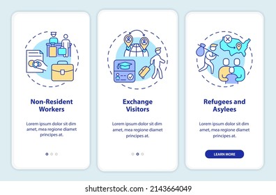 Migration pathways onboarding mobile app screen. Permissions walkthrough 3 steps graphic instructions pages with linear concepts. UI, UX, GUI template. Myriad Pro-Bold, Regular fonts used