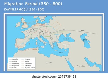 migration period map (350-800) vector geography