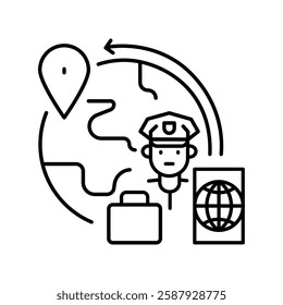 migration policy line icon. Vector isolated element. Editable stroke.