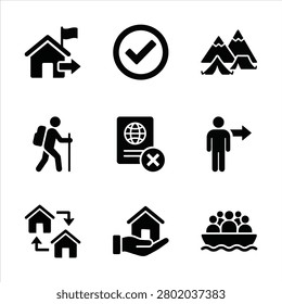 Migration, refugee, and asylum icon set