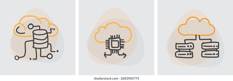 Migration Services, Computing Architecture and Cloud App Containerization icons vector design