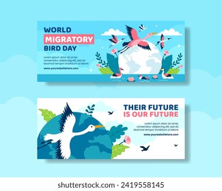 Migratory Bird Day Horizontal Banner Flat Cartoon Hand Drawn Templates Background Illustration