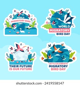 Migratory Bird Day Label Flat Cartoon Hand Drawn Templates Background Illustration