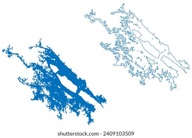 Mapa de ilustraciones vectoriales del Lago Miguel Aleman (Estados Unidos Mexicanos, México), esbozo del mapa de la presa Miguel Alemán