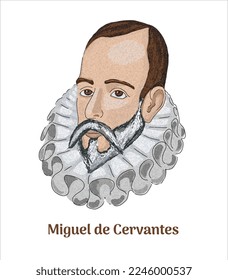 Miguel de Cervantes cartoon portrait in art illustration