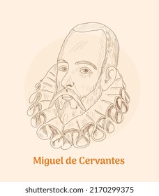 Miguel de Cervantes  hand drawing vector illustration 