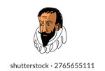 Miguel de Cervantes portrait , flat vector illustration