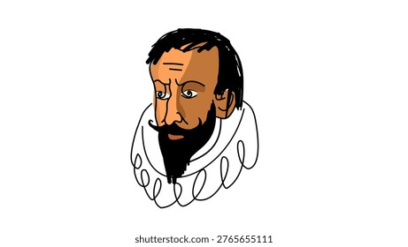 Miguel de Cervantes portrait , flat vector illustration