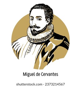 Miguel de Cervantes - Spanish writer. Vector illustration drawn by hand.