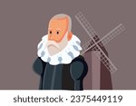 
Miguel de Cervantes Vector Cartoon Illustration. Portrait of a famous and influential author in literature 
