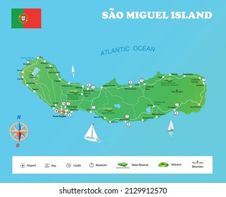 São Miguel island map (Portugal). Vector art illustration