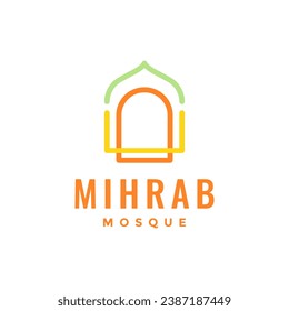 mihrab mosque dome prayer muslim colorful modern line style minimalist logo design vector icon illustration