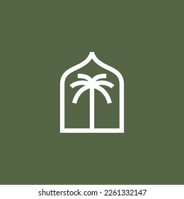 mihrab palm date mahrab niche arch logo vector icon illustration