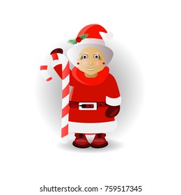 miiss santa claus with caramel wand. illustration for your design. vector on white isolated background