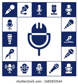 mike icon set. 17 filled mike icons. Included Microphone icons