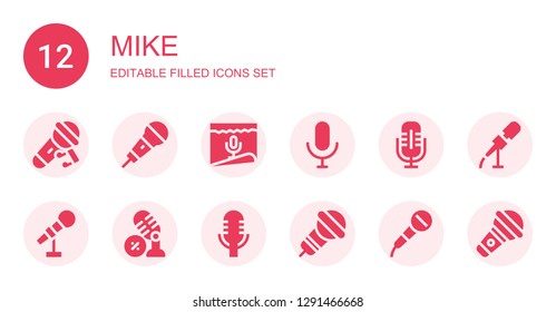 mike icon set. Collection of 12 filled mike icons included Microphone
