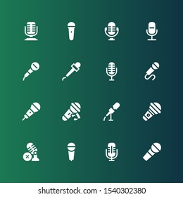 mike icon set. Collection of 16 filled mike icons included Microphone, Mic