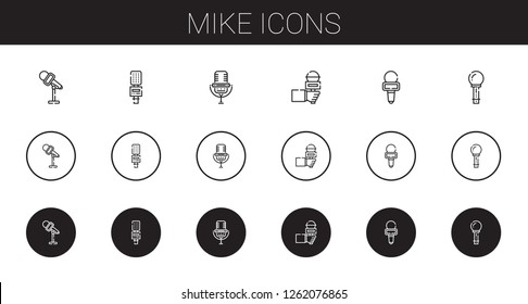 mike icons set. Collection of mike with microphone. Editable and scalable mike icons.