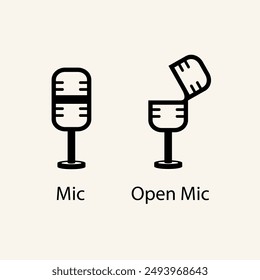 Mike or mic icon with one mic split open. Can be used as a part of a logo design or a comedic joke. used by podcast stations, radio, broadcasting firms etc.