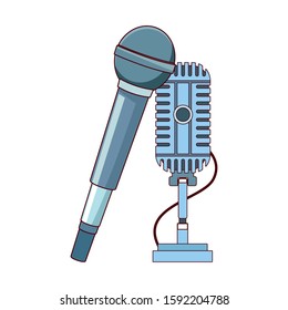 mike and retro microphone icon over white background, vector illustration