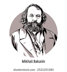 Mikhail Bakunin is a Russian thinker and revolutionary from the Bakunin family, one of the theorists of anarchism, populism. Hand-drawn vector illustration