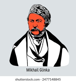 Mikhail Glinka is a Russian composer, one of the founders of classical music, who had a decisive influence on the major authors of subsequent generations. Hand drawn vector illustration