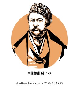 Mikhail Glinka is a Russian composer, one of the founders of the Russian classical music tradition. Hand drawn vector illustration