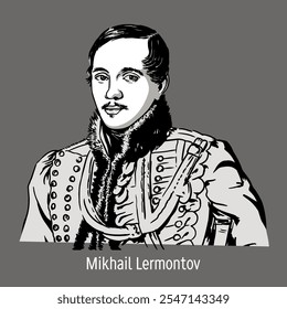 Mikhail Lermontov es un poeta, novelista, dramaturgo y artista ruso. Ilustración vectorial dibujada a mano