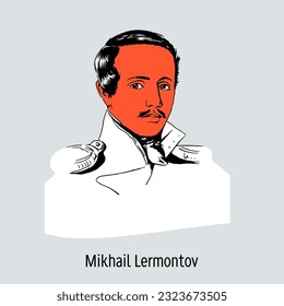 Michail Lermontov - russischer Dichter, Prosa-Schriftsteller, Dramatiker, Künstler. Vektorgrafik, handgezeichnet.