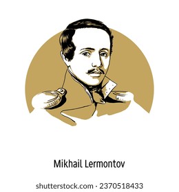 Mikhail Lermontov - Russian poet, prose writer, playwright, artist. Hand drawn vector illustration.