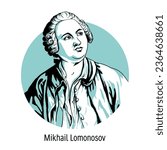 Mikhail Lomonosov - great Russian scientist, chemist, physicist, artist, historian, poet and writer. Hand-drawn vector illustration.
