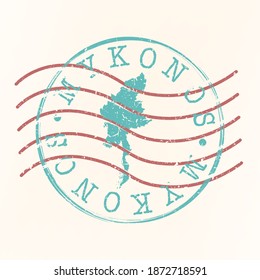 Mikonos Greece Stamp Postal. Map Silhouette Seal. Passport Round Design. Vector Icon. Design Retro Travel.